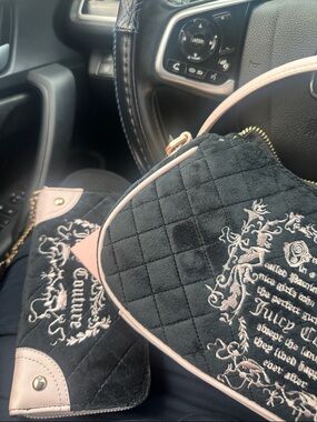 Juicy Couture Black Quilted bag with Pink Trim and Embroidered Crest
